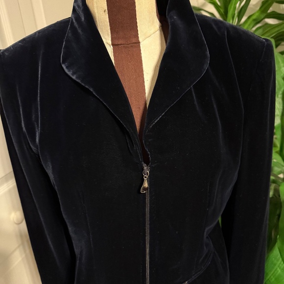 Dana Buchman Women Silk Blend Velvet Blazer Sz 6 Blue Full Zip Long Sleeve NWT - Picture 3 of 12